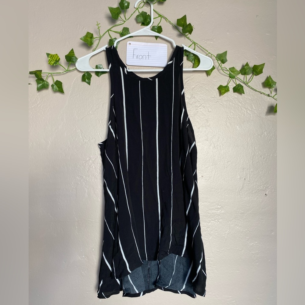 FORA long black and white striped cami tank.